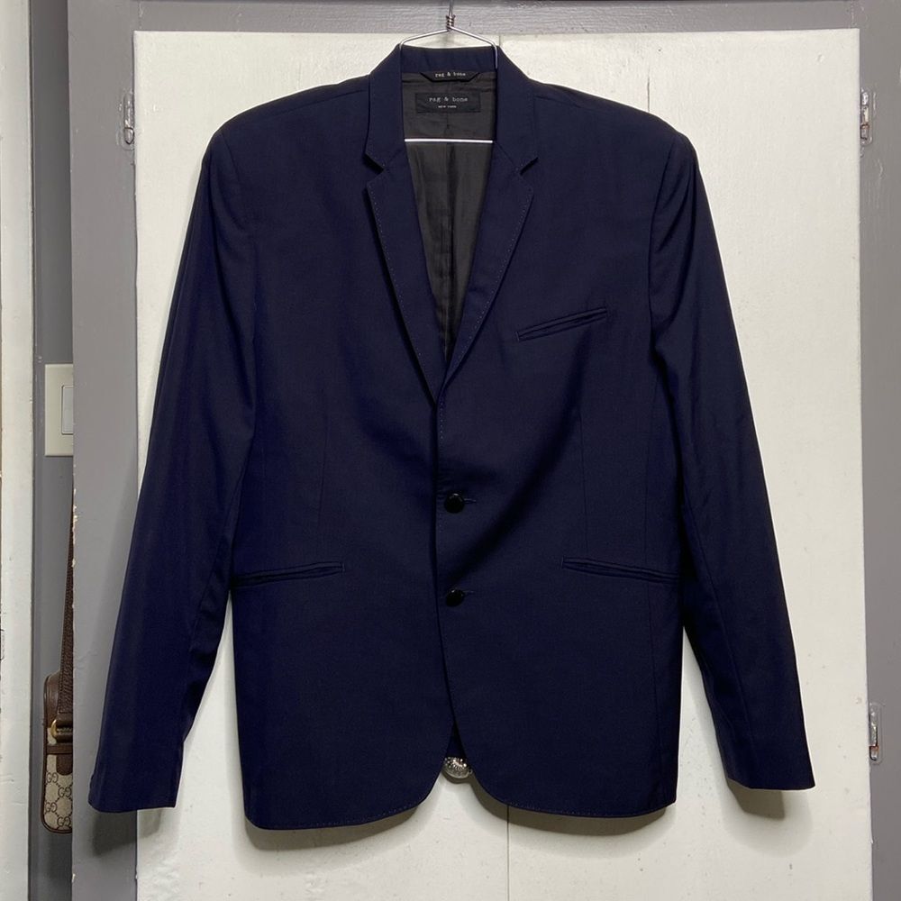rag & bone men two button sport coat wool blazer size 44 navy blue